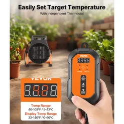 VEVOR Greenhouse Heater, 1500W Electric PTC Space Heater with Thermostat, Fan, Low & High Heat Modes, 15° Adjustable Angle, Overheat Protection, for Grow Tent, Greenhouse, Flower Room, Home Office