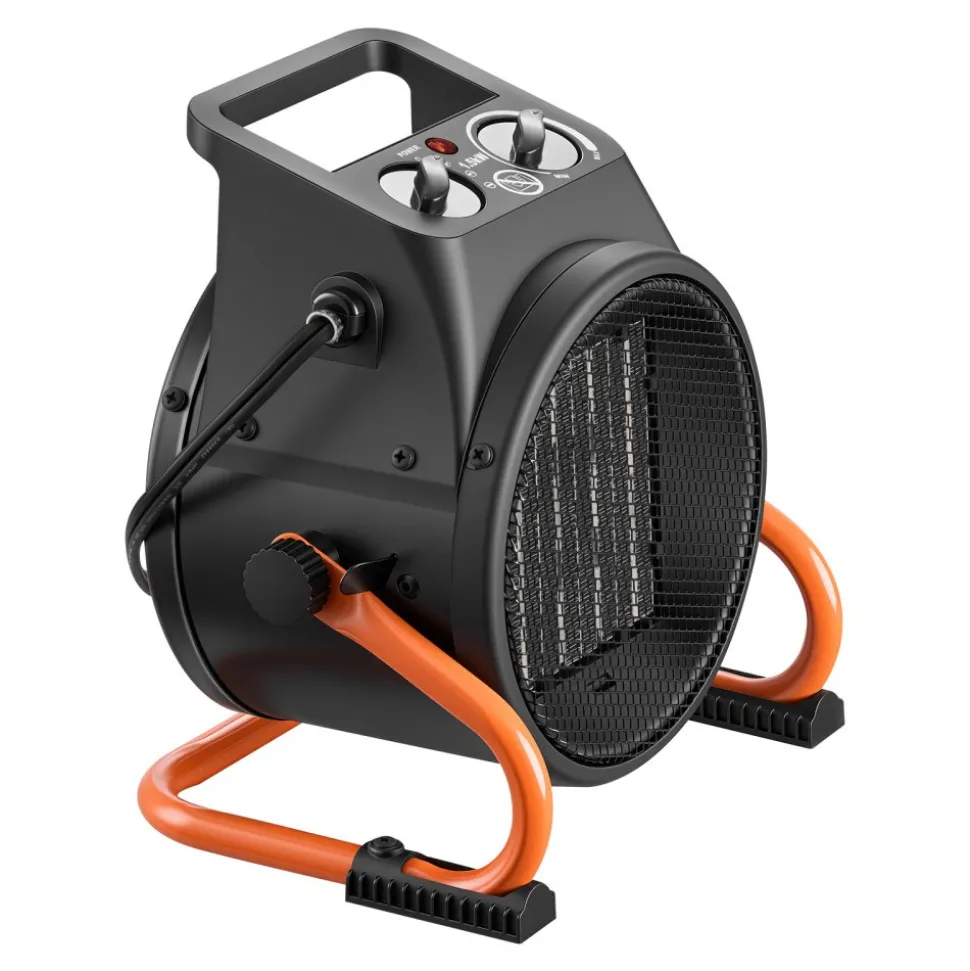 VEVOR Greenhouse Heater, 1500W Electric PTC Space Heater with Thermostat, Fan, Low & High Heat Modes, 15° Adjustable Angle, Overheat Protection, for Grow Tent, Greenhouse, Flower Room, Home Office