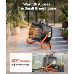 VEVOR Greenhouse Heater, 1500W Electric PTC Space Heater with Fan, Low & High Heat Modes, 40° Adjustable Angle, Overheat Protection, Portable for Grow Tent, Small Greenhouse, Flower Room, Home Office
