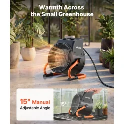 VEVOR Greenhouse Heater, 1500W Electric PTC Space Heater with Fan, Low & High Heat Modes, 15° Adjustable Angle, Overheat Protection, Portable for Grow Tent, Small Greenhouse, Flower Room, Home Office