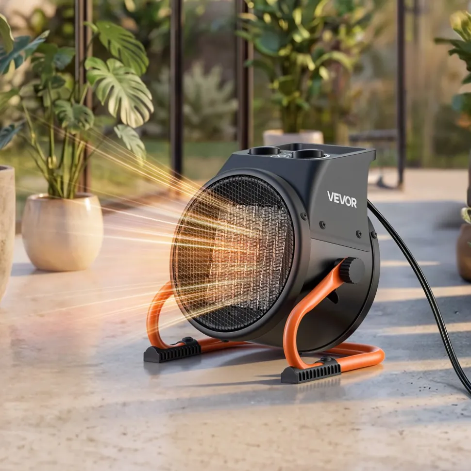 VEVOR Greenhouse Heater, 1500W Electric PTC Space Heater with Fan, Low & High Heat Modes, 15° Adjustable Angle, Overheat Protection, Portable for Grow Tent, Small Greenhouse, Flower Room, Home Office