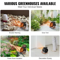 VEVOR Greenhouse Heater with Thermostat, 1500W PTC Fast Heating with Overheat Protection, 3-Speed Setting Small Grow Tent Heater, Electric Portable Heater Fan for Green House, Flower Room, Workplace