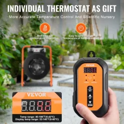 VEVOR Greenhouse Heater with Thermostat, 1500W Fast Heating with Overheat Protection, 2-Speed Setting Small Grow Tent Heater, Electric Portable Heater Fan for Green House, Flower Room, Workplace