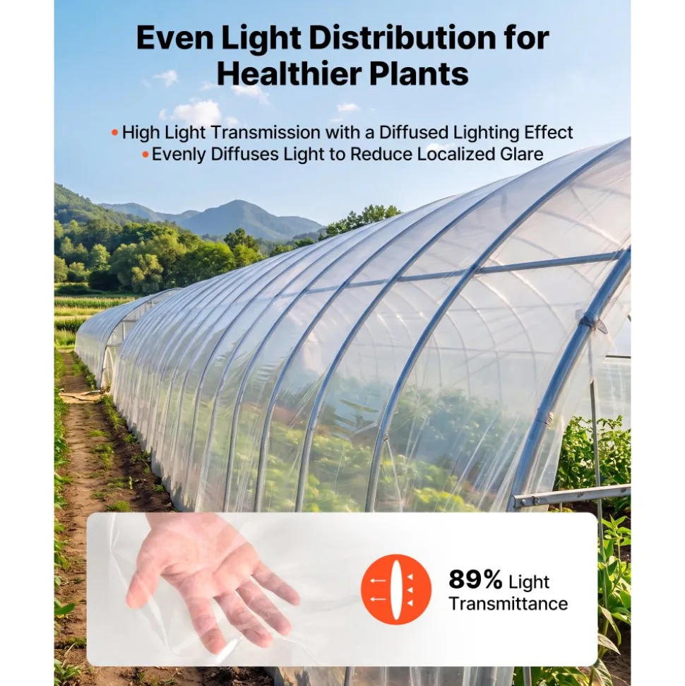 VEVOR Greenhouse Plastic Sheeting 12 x 100 ft 6 Mil Clear Polyethylene Film, for Farms Agriculture Garden Outdoor Plant, Water Sun Frost Wind Dust Resistant, Heavy Duty Thick Winter Hoop House Cover