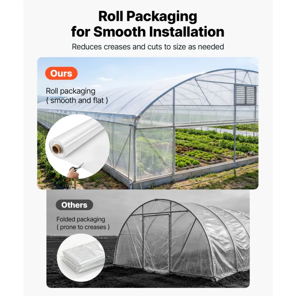 VEVOR Greenhouse Plastic Sheeting 24 x 100 ft 5 Mil Clear Polyethylene Film, for Farms Agriculture Garden Outdoor Plant, Water Sun Frost Wind Dust Resistant, Heavy Duty Thick Winter Hoop House Cover