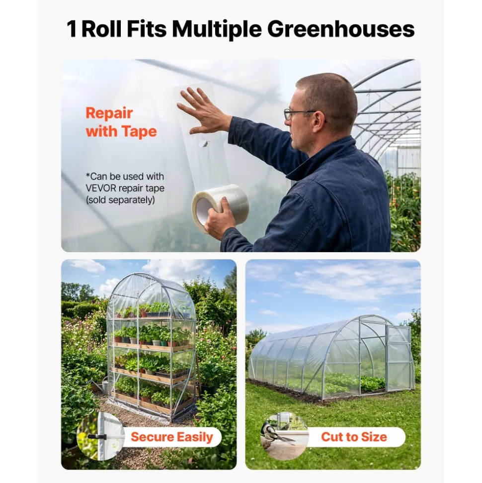 VEVOR Greenhouse Plastic Sheeting 24 x 100 ft 5 Mil Clear Polyethylene Film, for Farms Agriculture Garden Outdoor Plant, Water Sun Frost Wind Dust Resistant, Heavy Duty Thick Winter Hoop House Cover