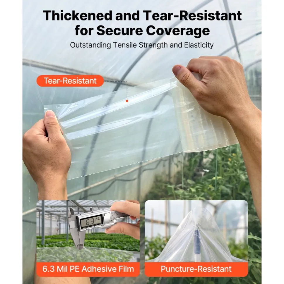 VEVOR Greenhouse Repair Tape 6 in x 108 ft 6.3 Mil Clear Polyethylene Patch, for Plastic Sheeting & Tent Seaming Sealing, Waterproof & Sun-Resistant, Heavy Duty Greenhouse Sheeting Coverings Film Tape