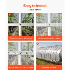 VEVOR Greenhouse Spring Wire and Lock Channel, 30 Packs 6.56 ft PVC-Coated Wiggle Wire & Aluminum Alloy Channel Bundle Kit with Included Screws, 0.05 in Thickened, Poly Film & Shade Cloth Attachments