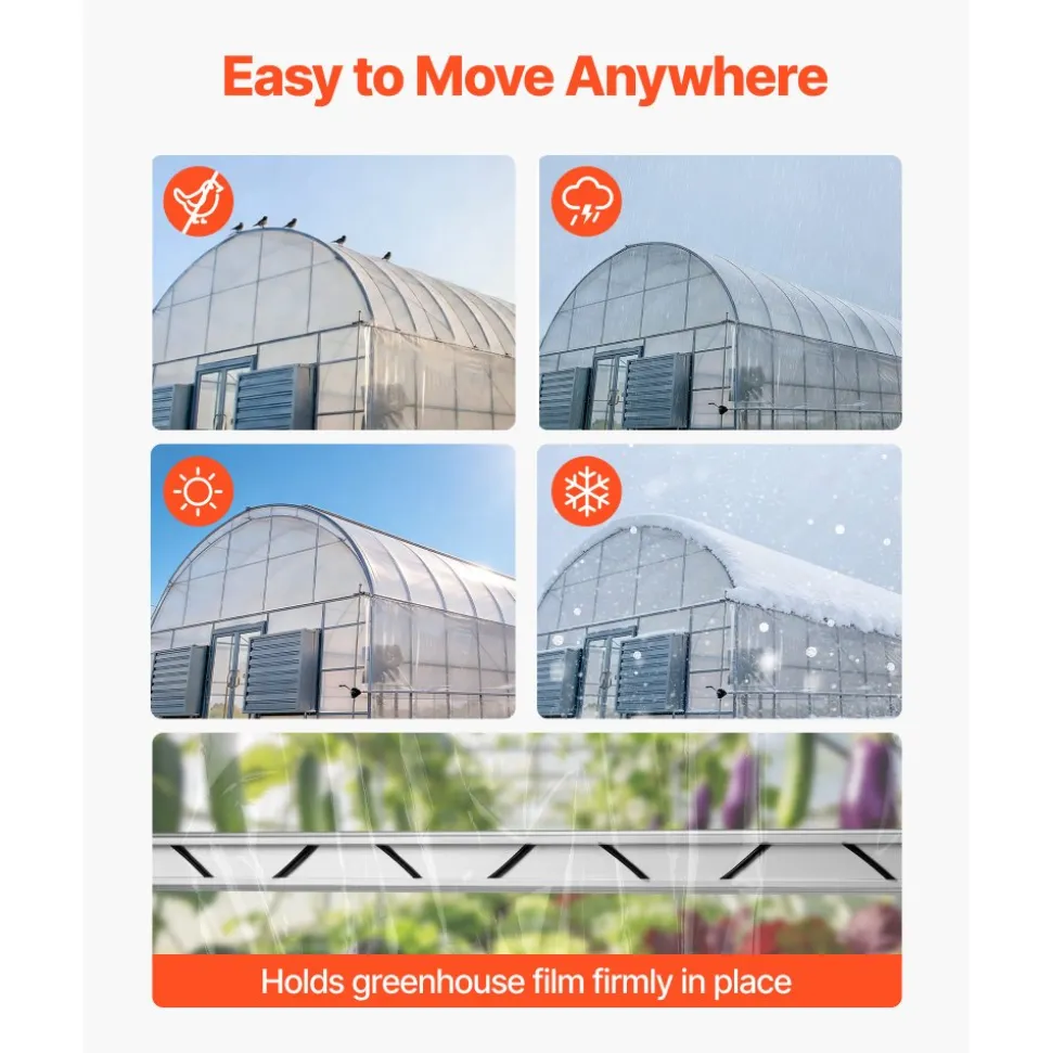 VEVOR Greenhouse Spring Wire and Lock Channel, 40 Packs 6.56 ft PVC-Coated Wiggle Wire & Aluminum Alloy Channel Bundle Kit with Included Screws, 0.05 in Thickened, Poly Film & Shade Cloth Attachments