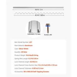 VEVOR Greenhouse Spring Wire and Lock Channel, 20 Packs 6.56 ft PVC-Coated Wiggle Wire & Aluminum Alloy Channel Bundle Kit with Included Screws, 0.05 in Thickened, Poly Film & Shade Cloth Attachments