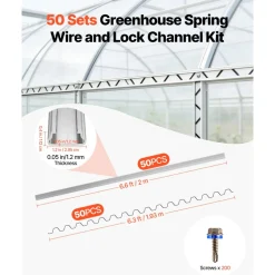 VEVOR Greenhouse Spring Wire and Lock Channel, 50 Packs 6.56 ft PVC-Coated Wiggle Wire & Aluminum Alloy Channel Bundle Kit with Included Screws, 0.05 in Thickened, Poly Film & Shade Cloth Attachments