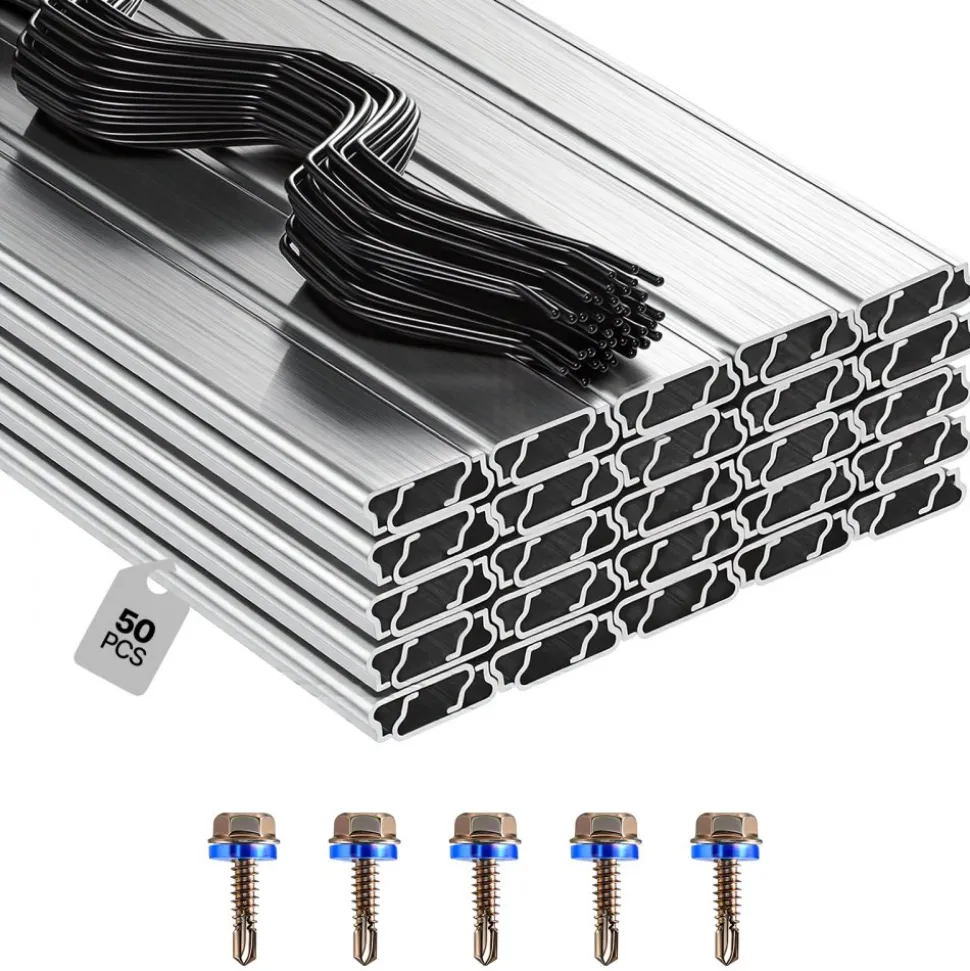 VEVOR Greenhouse Spring Wire and Lock Channel, 50 Packs 6.56 ft PVC-Coated Wiggle Wire & Aluminum Alloy Channel Bundle Kit with Included Screws, 0.05 in Thickened, Poly Film & Shade Cloth Attachments