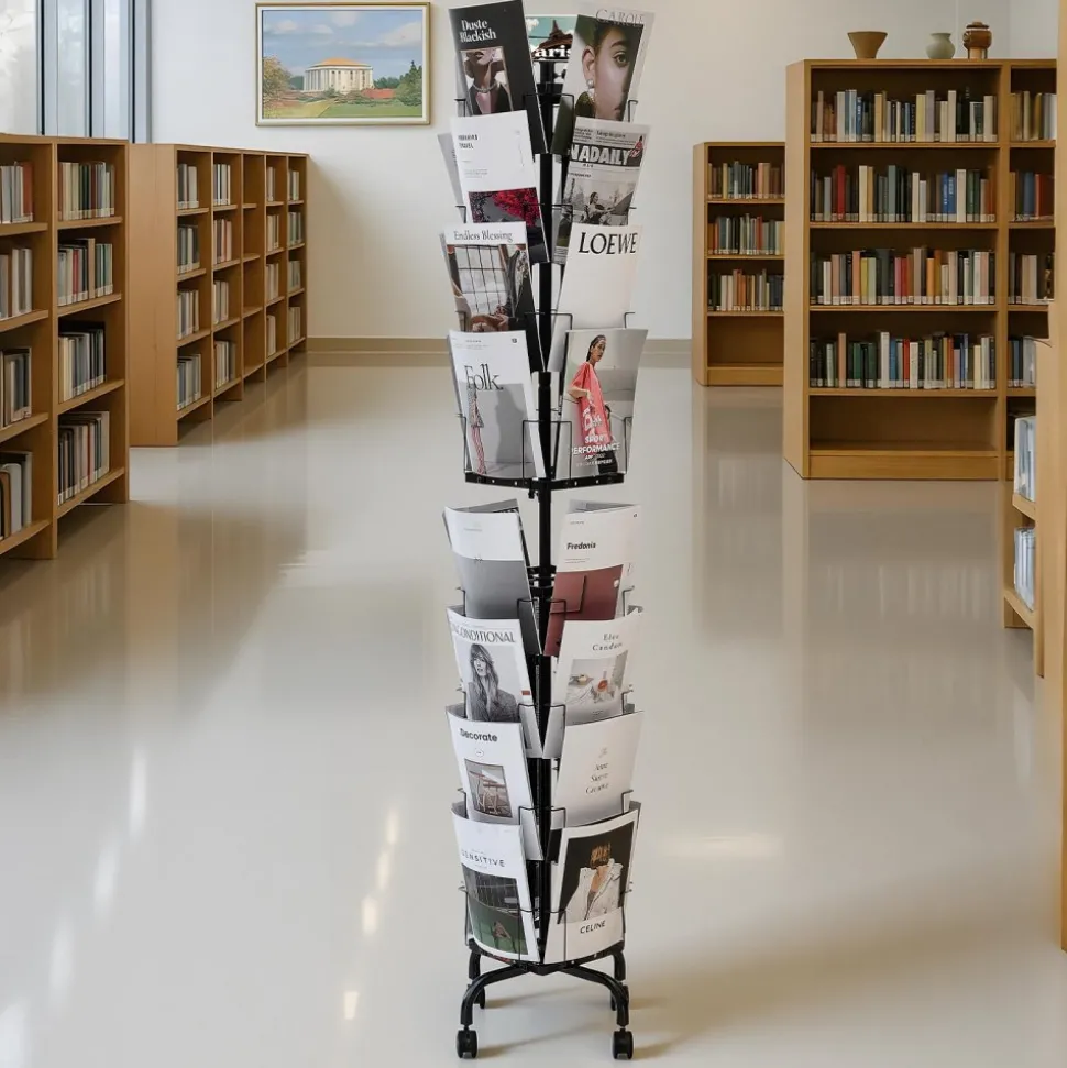 VEVOR Greeting Cards Display Rack, 32 Pockets Rotating Postcard Brochure Display Stand, 360° Spinning Card Display Rack with Sign Holder & 4 Wheels (2 Lockable) for Exhibitions Office Trade Show
