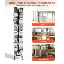 VEVOR Greeting Cards Display Rack, 32 Pockets Rotating Postcard Brochure Display Stand, 360° Spinning Card Display Rack with Sign Holder & 4 Wheels (2 Lockable) for Exhibitions Office Trade Show