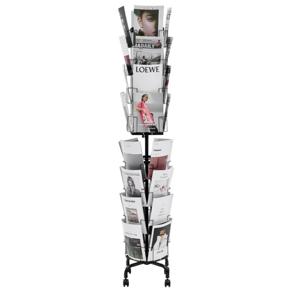 VEVOR Greeting Cards Display Rack, 32 Pockets Rotating Postcard Brochure Display Stand, 360° Spinning Card Display Rack with Sign Holder & 4 Wheels (2 Lockable) for Exhibitions Office Trade Show