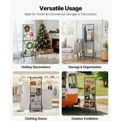 VEVOR Grid Wall Panel, 1.9 x 5.4 ft Wire Grid Panels Display Rack, Movable Art Display Shelf with Wheels and 10 Hooks, Black Carbon Steel Gridwall for Craft Show, Decoration, Storage, Notice Board