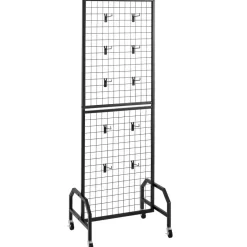 VEVOR Grid Wall Panel, 1.9 x 5.4 ft Wire Grid Panels Display Rack, Movable Art Display Shelf with Wheels and 10 Hooks, Black Carbon Steel Gridwall for Craft Show, Decoration, Storage, Notice Board