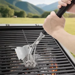 VEVOR Grill Brush and Scraper, BBQ Brush for Outdoor Grills, Stainless Steel Woven Wire, Bristle Free Barbecue Brushes for Porcelain, Charcoal, Grate Cleaner Grill Accessories, 17 in
