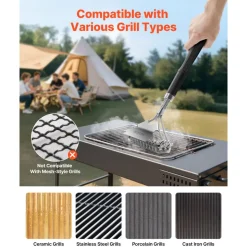VEVOR Grill Brush and Scraper, BBQ Brush for Outdoor Grills, Stainless Steel Woven Wire, Bristle Free Barbecue Brushes for Porcelain, Charcoal, Grate Cleaner Grill Accessories, 17 in