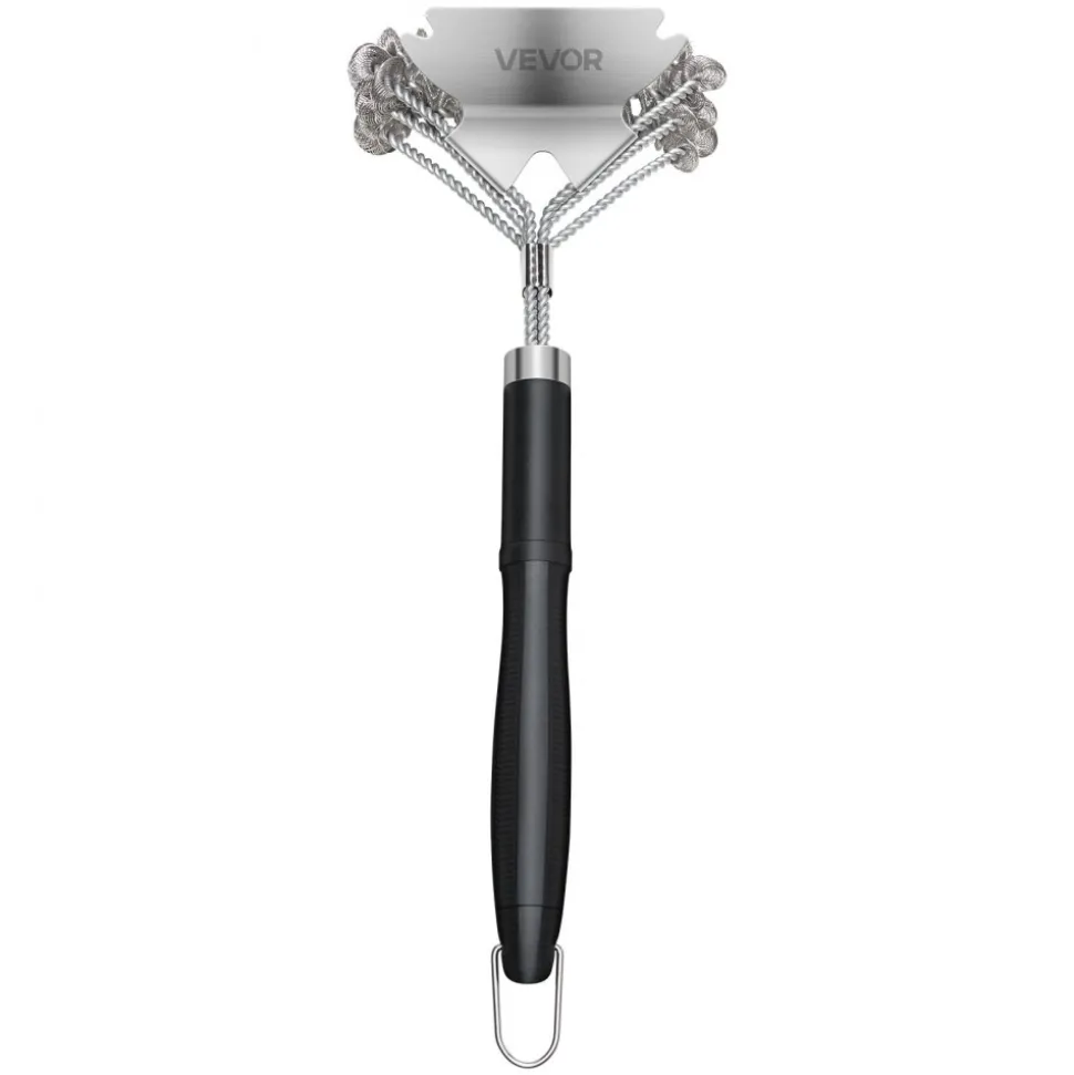 VEVOR Grill Brush and Scraper, BBQ Brush for Outdoor Grills, Stainless Steel Woven Wire, Bristle Free Barbecue Brushes for Porcelain, Charcoal, Grate Cleaner Grill Accessories, 17 in