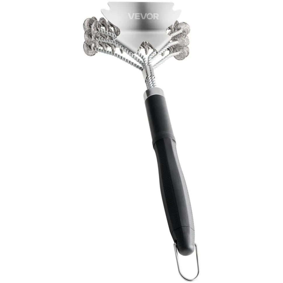 VEVOR Grill Brush and Scraper, BBQ Brush for Outdoor Grills, Stainless Steel Woven Wire, Bristle Free Barbecue Brushes for Porcelain, Charcoal, Grate Cleaner Grill Accessories, 17 in