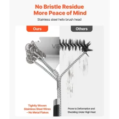 VEVOR Grill Brush and Scraper, BBQ Brush for Outdoor Grills, Stainless Steel Woven Wire, Bristle Free Barbecue Brushes for Porcelain, Charcoal, Grate Cleaner Grill Accessories, 17 in