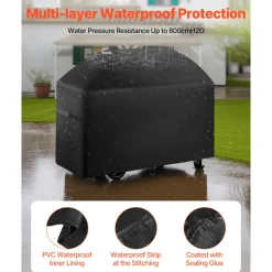 VEVOR Grill Cover, 63 inch BBQ Covers for Outdoor Grills, Waterproof, Fade Resistant, Weather Resistant Heavy Duty 600D Polyester, Easy On/Off, with Hook-and-Loop Straps, Black