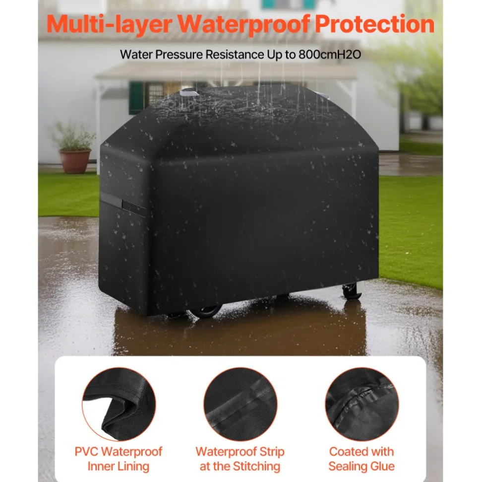 VEVOR Grill Cover, 63 inch BBQ Covers for Outdoor Grills, Waterproof, Fade Resistant, Weather Resistant Heavy Duty 600D Polyester, Easy On/Off, with Hook-and-Loop Straps, Black