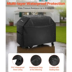 VEVOR Grill Cover, 60 inch BBQ Covers for Outdoor Grills, Waterproof, Fade Resistant, Weather Resistant Heavy Duty 600D Polyester, Easy On/Off, with Hook-and-Loop Straps, Black