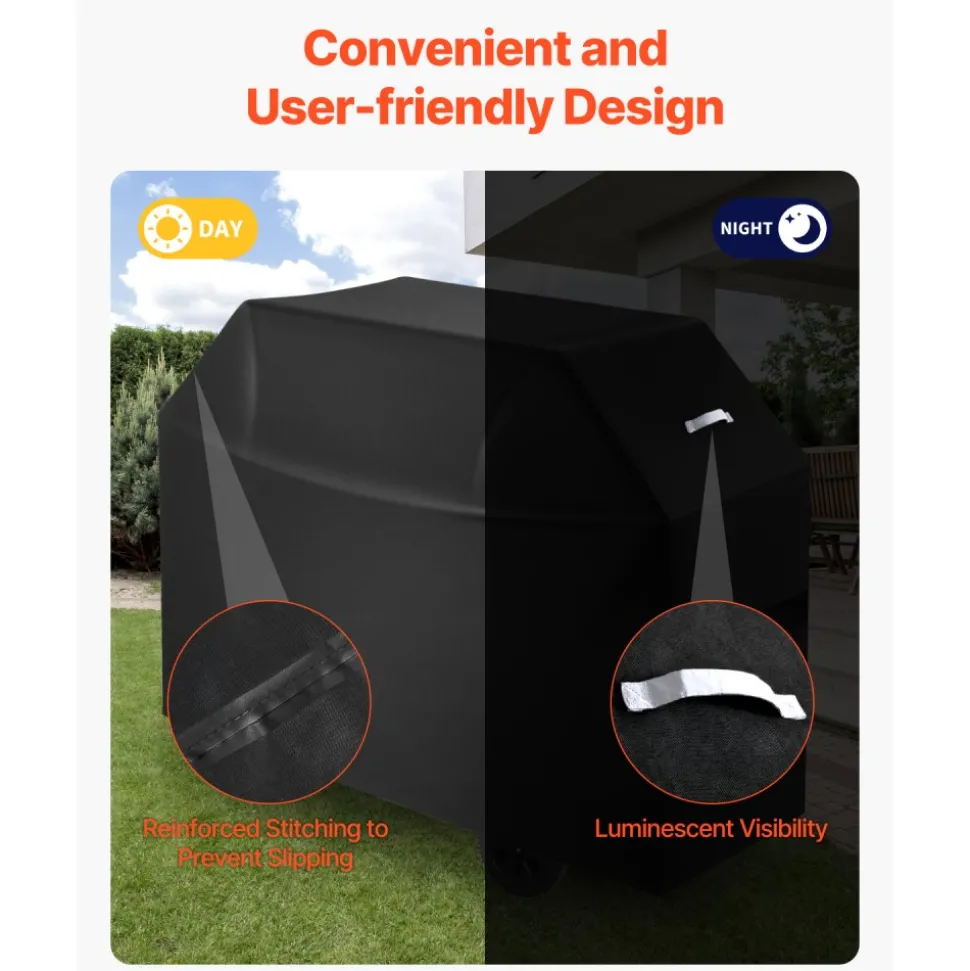 VEVOR Grill Cover, 60 inch BBQ Covers for Outdoor Grills, Waterproof, Fade Resistant, Weather Resistant Heavy Duty 600D Polyester, Easy On/Off, with Hook-and-Loop Straps, Black