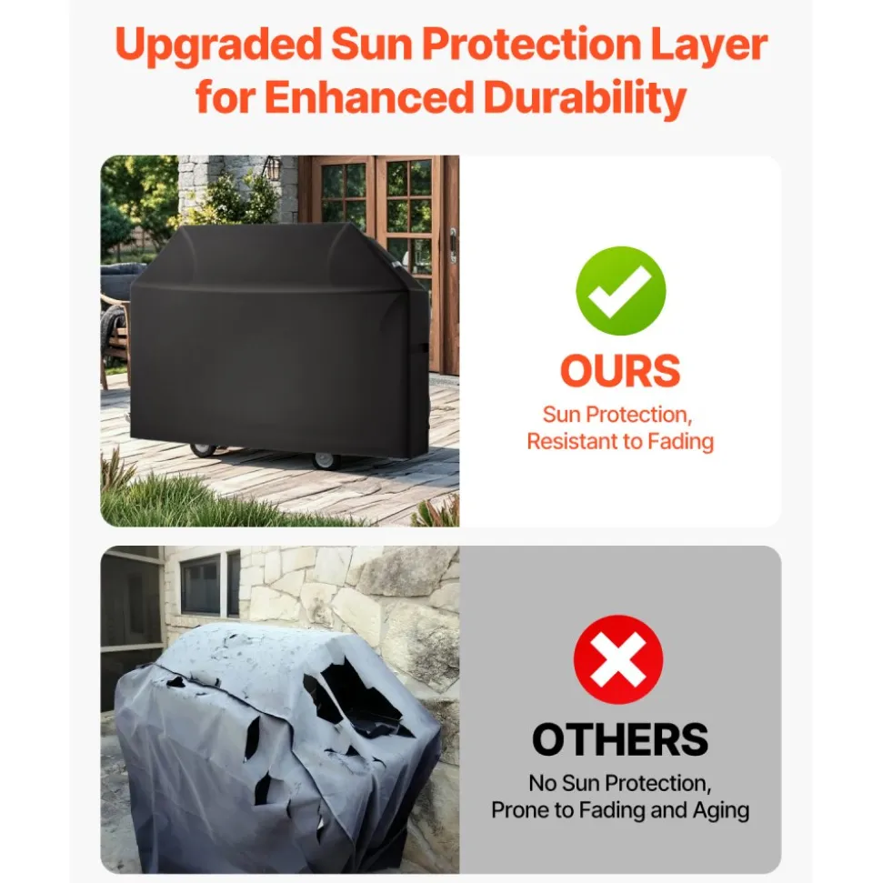 VEVOR Grill Cover, 60 inch BBQ Covers for Outdoor Grills, Waterproof, Fade Resistant, Weather Resistant Heavy Duty 600D Polyester, Easy On/Off, with Hook-and-Loop Straps, Black