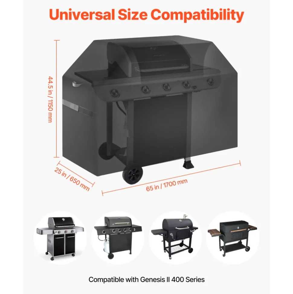 VEVOR Grill Cover, 65 inch BBQ Covers for Outdoor Grills, Waterproof, Fade Resistant, Weather Resistant Heavy Duty 600D Polyester, Easy On/Off, with Hook-and-Loop Straps, Black