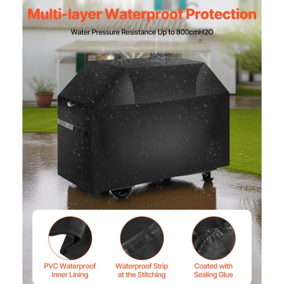VEVOR Grill Cover, 65 inch BBQ Covers for Outdoor Grills, Waterproof, Fade Resistant, Weather Resistant Heavy Duty 600D Polyester, Easy On/Off, with Hook-and-Loop Straps, Black