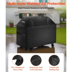 VEVOR Grill Cover, 52 inch BBQ Covers for Outdoor Grills, Waterproof, Fade Resistant, Weather Resistant Heavy Duty 600D Polyester, Easy On/Off, with Hook-and-Loop Straps, Black
