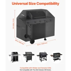 VEVOR Grill Cover, 52 inch BBQ Covers for Outdoor Grills, Waterproof, Fade Resistant, Weather Resistant Heavy Duty 600D Polyester, Easy On/Off, with Hook-and-Loop Straps, Black