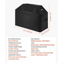 VEVOR Grill Cover, 52 inch BBQ Covers for Outdoor Grills, Waterproof, Fade Resistant, Weather Resistant Heavy Duty 600D Polyester, Easy On/Off, with Hook-and-Loop Straps, Black
