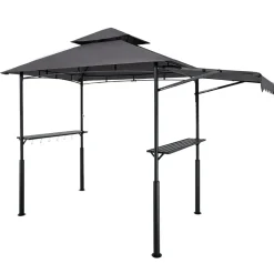 VEVOR Grill Gazebo, 8 x 5 ft Double-Tiered Top, Reinforced BBQ Gazebo with Extra Awning, Powder-Coated Steel Patio Grill Shelter with 2 Side Shelves & Hooks, Outdoor Grilling Canopy for Garden
