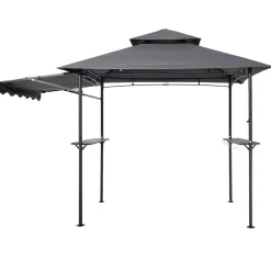 VEVOR Grill Gazebo, 8 x 5 ft Double-Tiered Top, BBQ Gazebo with Extra Awning, Powder-Coated Steel Patio Grill Shelter with 2 Side Shelves, Bottle Opener & Hooks, Outdoor Grilling Canopy for Garden