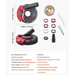 VEVOR Grinding Dust Shroud for Angle Grinder, Universal 4-5 in, Surface Grinder Dust Shroud with 6 Clamping Washers & 5 in Diamond Grinding Cup Wheel, Connect to Vacuum Cleaner, for Wood Concrete Wall