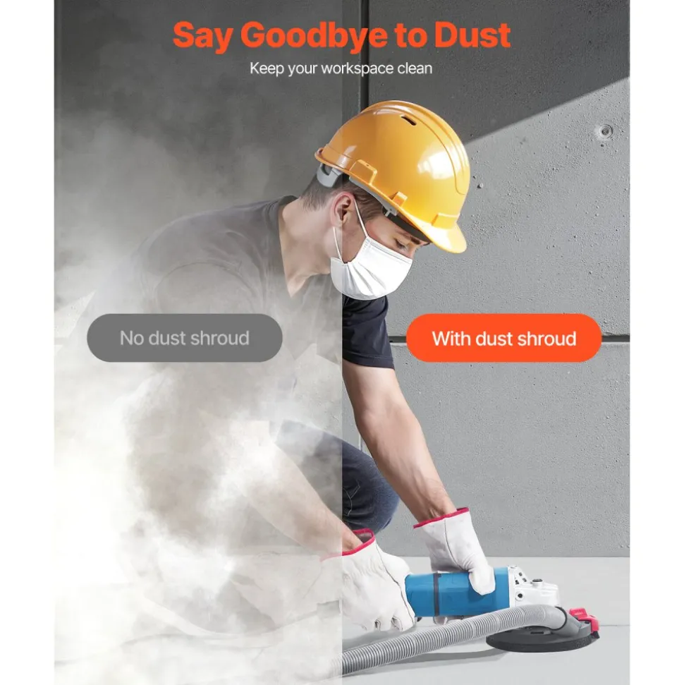 VEVOR Grinding Dust Shroud for Angle Grinder, Universal 4-5 in, Surface Grinder Dust Shroud with 6 Clamping Washers, Connect to Vacuum Cleaner, Suitable for Grinding Wood Concrete Wall Stone