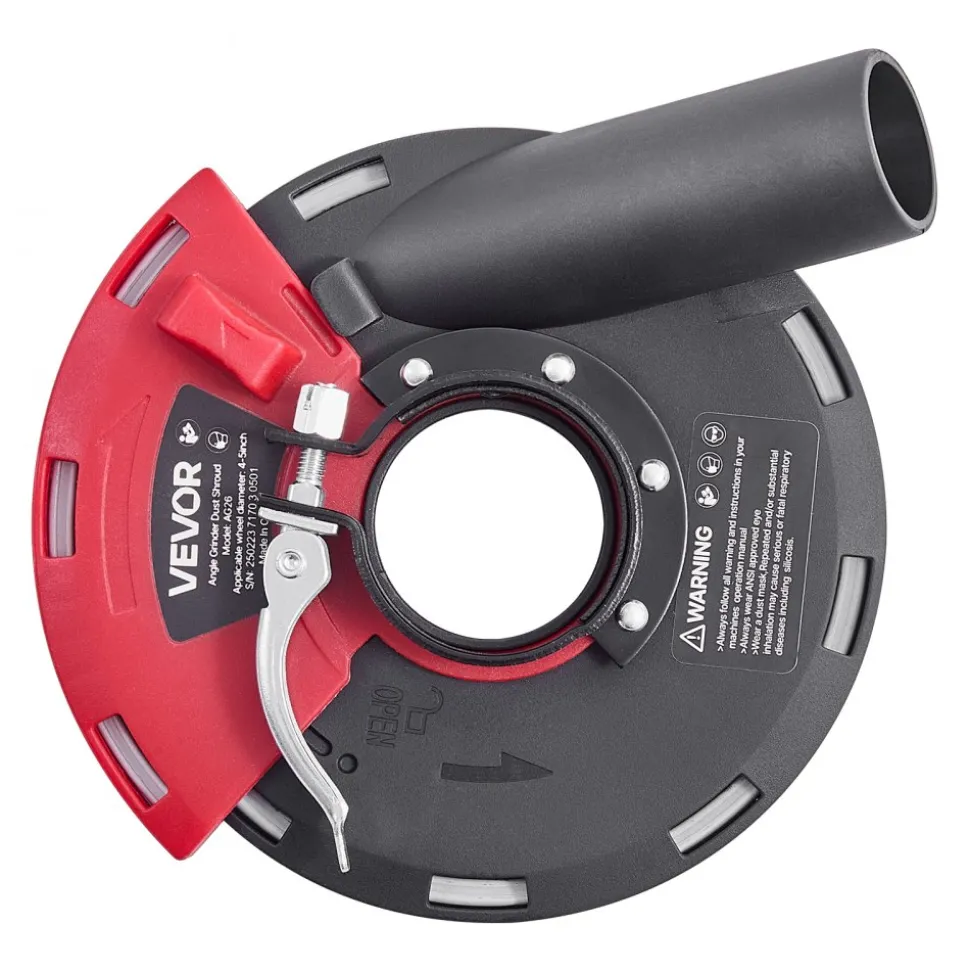 VEVOR Grinding Dust Shroud for Angle Grinder, Universal 4-5 in, Surface Grinder Dust Shroud with 6 Clamping Washers, Connect to Vacuum Cleaner, Suitable for Grinding Wood Concrete Wall Stone