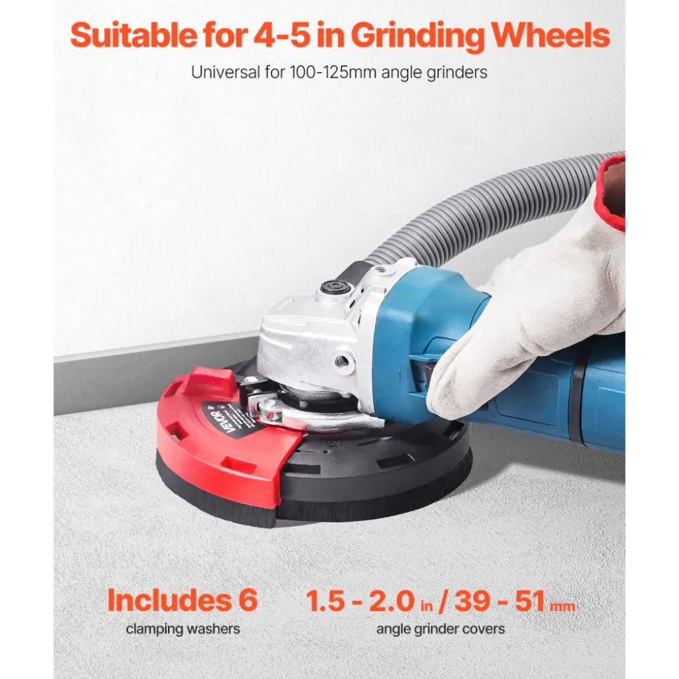 VEVOR Grinding Dust Shroud for Angle Grinder, Universal 4-5 in, Surface Grinder Dust Shroud with 6 Clamping Washers, Connect to Vacuum Cleaner, Suitable for Grinding Wood Concrete Wall Stone
