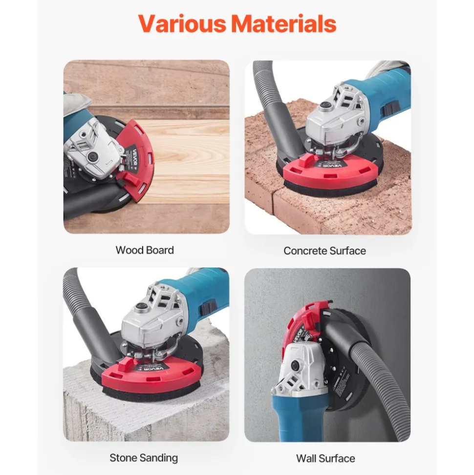 VEVOR Grinding Dust Shroud for Angle Grinder, Universal 4-5 in, Surface Grinder Dust Shroud with 6 Clamping Washers, Connect to Vacuum Cleaner, Suitable for Grinding Wood Concrete Wall Stone