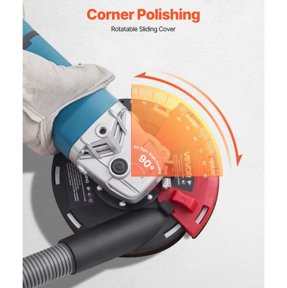 VEVOR Grinding Dust Shroud for Angle Grinder, Universal 4-5 in, Surface Grinder Dust Shroud with 6 Clamping Washers, Connect to Vacuum Cleaner, Suitable for Grinding Wood Concrete Wall Stone
