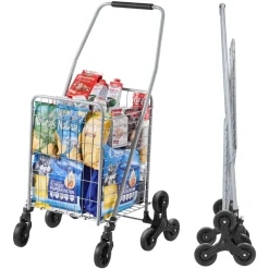 VEVOR Grocery Shopping Cart, 45L Stair Climbing Shopping Cart with 360° Rolling Swivel Wheels, Stair Climber Utility Cart with Tri-Wheels, Foldable Collapsible & Lightweight for Laundry Travel, Silver