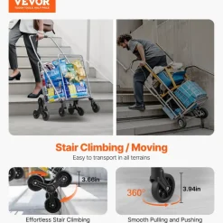 VEVOR Grocery Shopping Cart, 45L Stair Climbing Shopping Cart with 360° Rolling Swivel Wheels, Stair Climber Utility Cart with Tri-Wheels, Foldable Collapsible & Lightweight for Laundry Travel, Silver