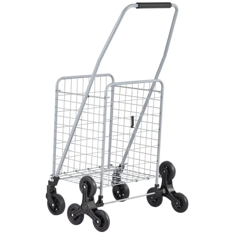 VEVOR Grocery Shopping Cart, 45L Stair Climbing Shopping Cart with 360° Rolling Swivel Wheels, Stair Climber Utility Cart with Tri-Wheels, Foldable Collapsible & Lightweight for Laundry Travel, Silver