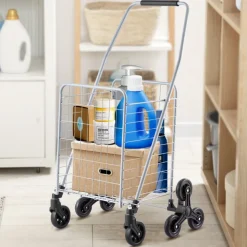 VEVOR Grocery Shopping Cart, 45L Stair Climbing Shopping Cart with 360° Rolling Swivel Wheels, Stair Climber Utility Cart with Tri-Wheels, Foldable Collapsible & Lightweight for Laundry Travel, Silver