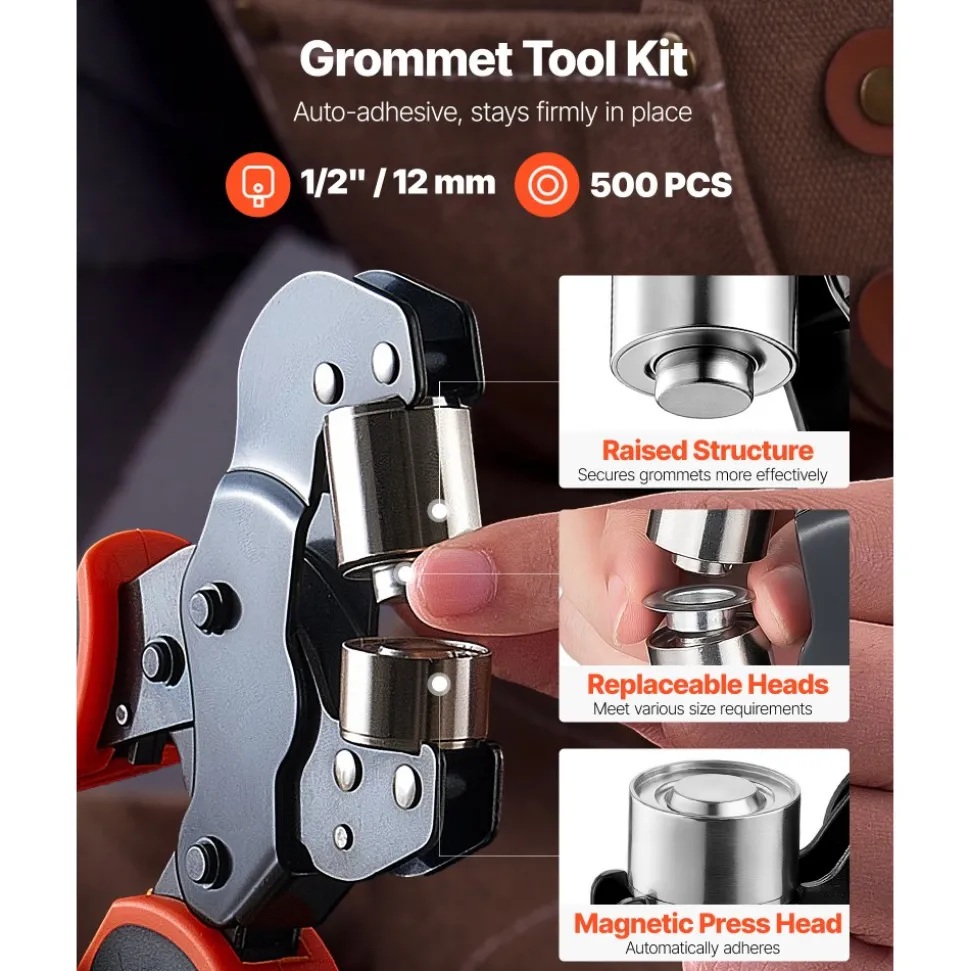 VEVOR Grommet Tool Kit 1/2" Eyelet Tool Kit with 500 PCS Silver Grommets, with Eyelets and Washers, Manual Grommet Press Pliers, Hole Punch, and Block, for Leather, Tarps, Shoes, Crafts, and Fabric