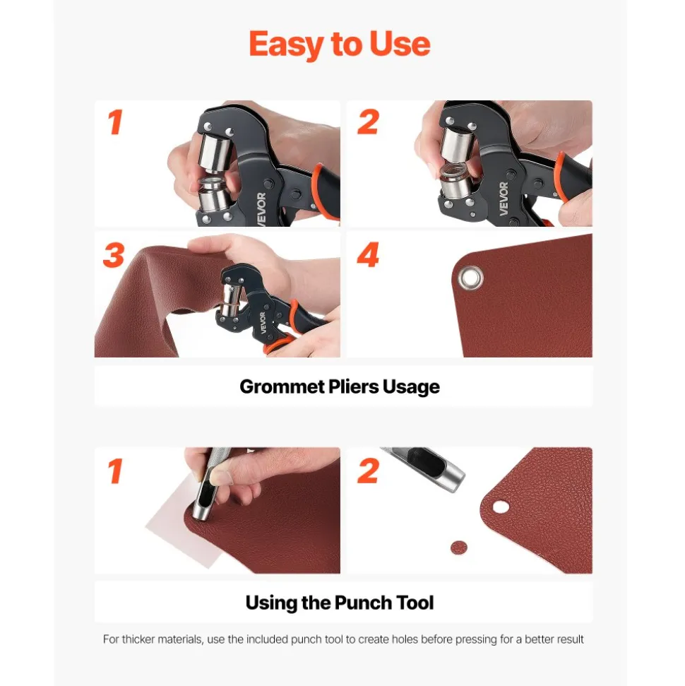 VEVOR Grommet Tool Kit 1/2" Eyelet Tool Kit with 500 PCS Silver Grommets, with Eyelets and Washers, Manual Grommet Press Pliers, Hole Punch, and Block, for Leather, Tarps, Shoes, Crafts, and Fabric